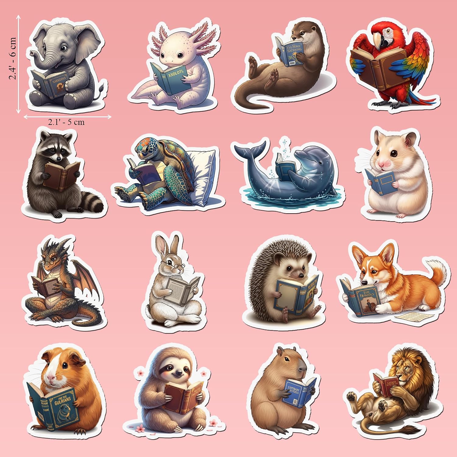 30 PCS Reading Animals Vinyl Stickers Set, Cute Book-Themed Designs,Love Reading,Waterproof Decals for Laptops and Water Bottles - Image 3