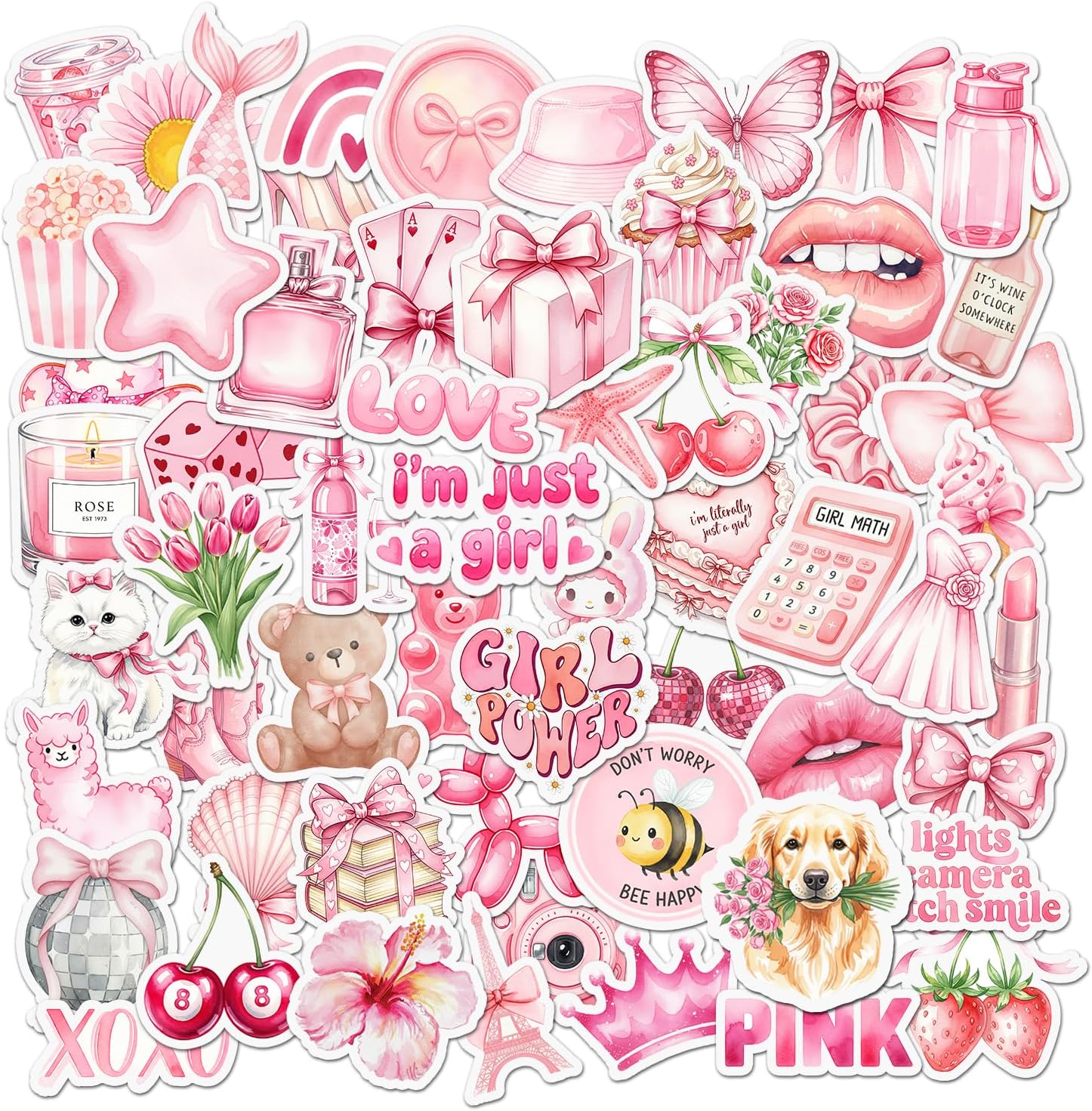 60PCS Coquette Pink Stickers Pack - Waterproof Aesthetic Cute Vinyl Stickers for Water Bottle Laptop Phone - Preppy Girly Decal Stickers for Teens Girls Kids Gift - Image 2