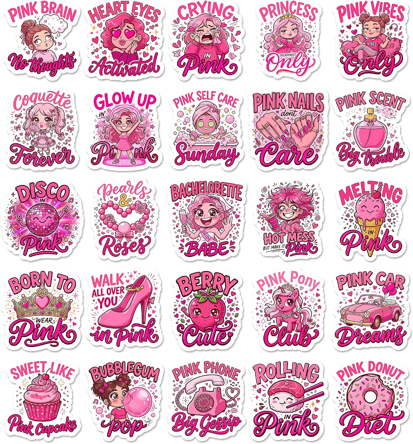 50 Pcs Pink Stickers , Funny Cute Girly Meme Waterproof Vinyl Decals for Water Bottle, Laptop, Phone Case, Kindle, Coquette Aesthetic Gifts for Teen Girls, Women - Image 2