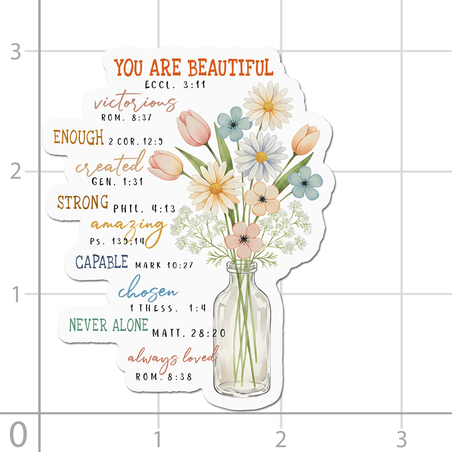 (3Pcs) Flower You are Beautiful Chosen Bible Verse Sticker, Christian Faith Sticker– Christian Inspirational Scripture Decal, Vinyl Sticker for Laptop, Water Bottle, Phone, Journal, Gift for Believers - Image 2